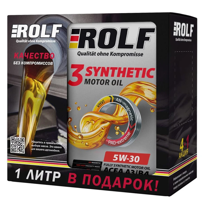 Масло моторное ROLF 3-SYNTHETIC 5W30 ACEA  A3/B4 4л Акция 4+1