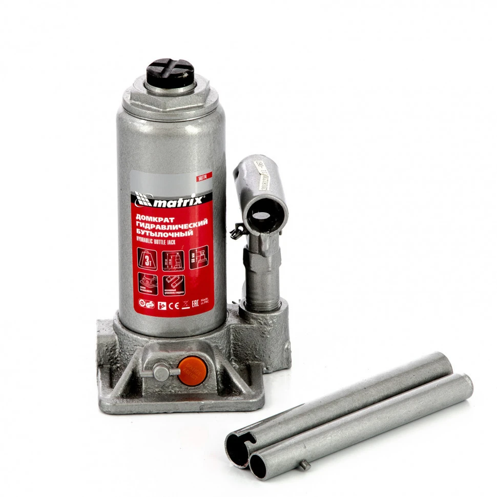 50774 Домкрат гидравлический бутылочный 3т h подъема 178-343мм Matrix в пласт.кейсе