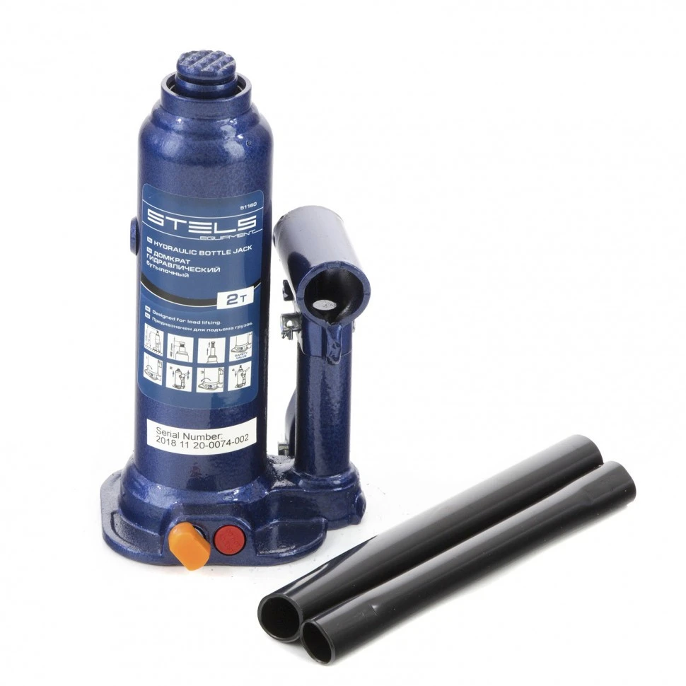 51160 Домкрат гидравлический бутылочный 2т h подъема 178-338мм Stels