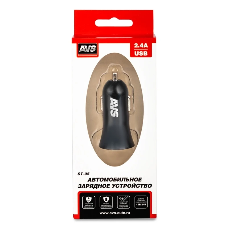 USB автомобильное зарядное устройство AVS 1 порт ST-05 (2.4А)