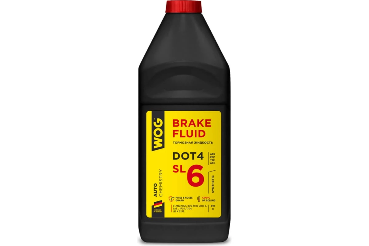 Фото Тормозная жидкость WOG SL6 DOT4 1л — оригинальные автотовары Мега Ойл