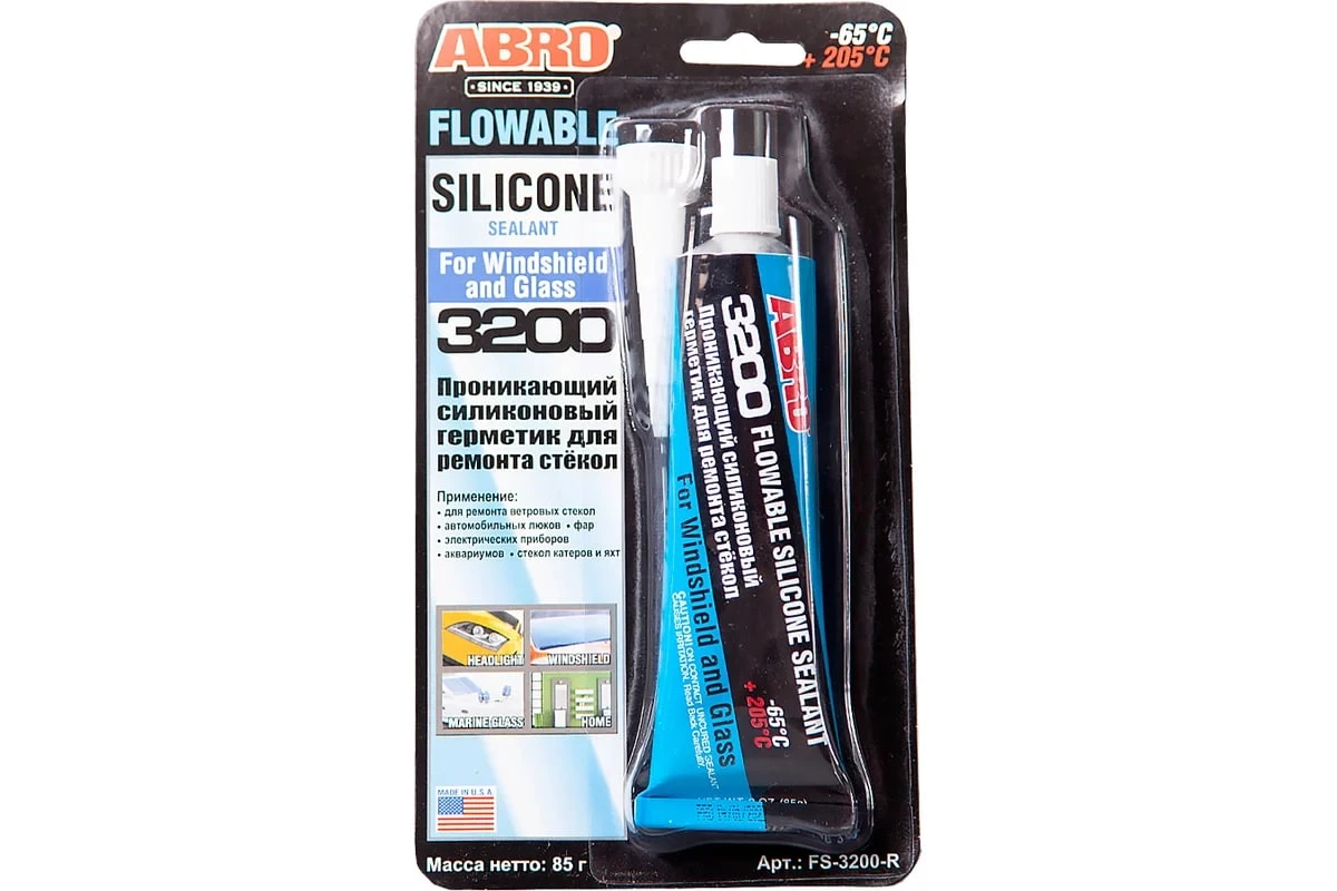 Герметик силиконовый для ремонта стекол ABRO 85гр FS3200R купить в Пензе