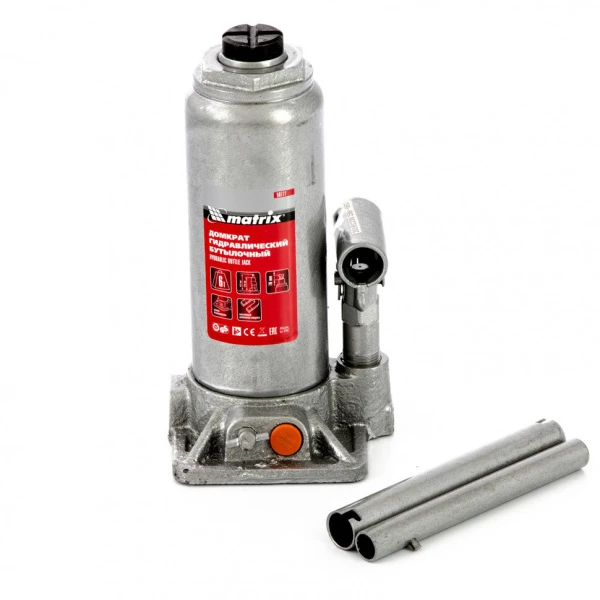 50777 Домкрат гидравлический бутылочный 6т h подъема 216-413мм Matrix в пласт.кейсе